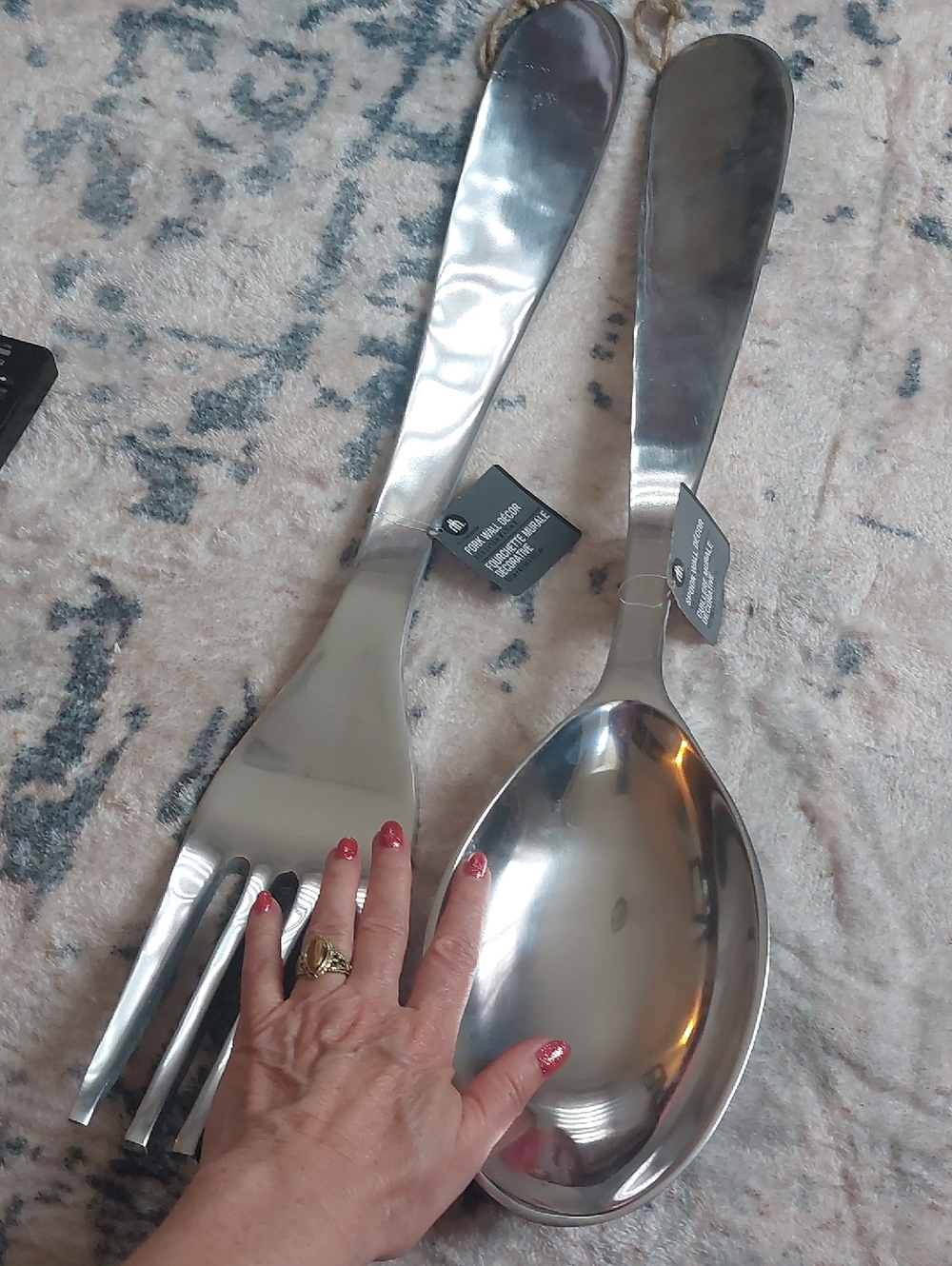 Hometrends Set 2 Ft Fork Spoon Metal Wall Art Kitchen Modern Silver